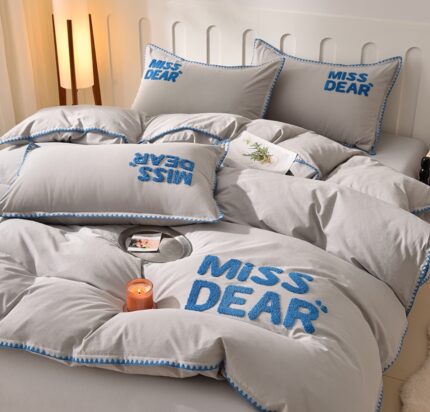 ROBINHOOD ROBINHOOD BEDDING SET CLASS A ALL-COTTON IMITATION WASHED COTTON SHELL EDGE TOWEL EMBROIDERY FOUR-PIECE SET SKIN-FRIENDLY SOFT DOUBLE HOUSEHOLD BEDDING PURE COTTON BED SHEETS BED HOOD