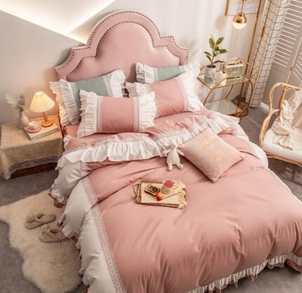 Jielia GRACE ins princess style ruffled quilt cover four-piece set all-cotton pure cotton bed skirt bedding skin-friendly naked sleep